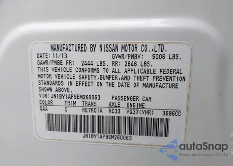 2014 Infiniti Q70 3.7 z USA, uszkodzony, nr VIN JN1BY1AP9EM260063